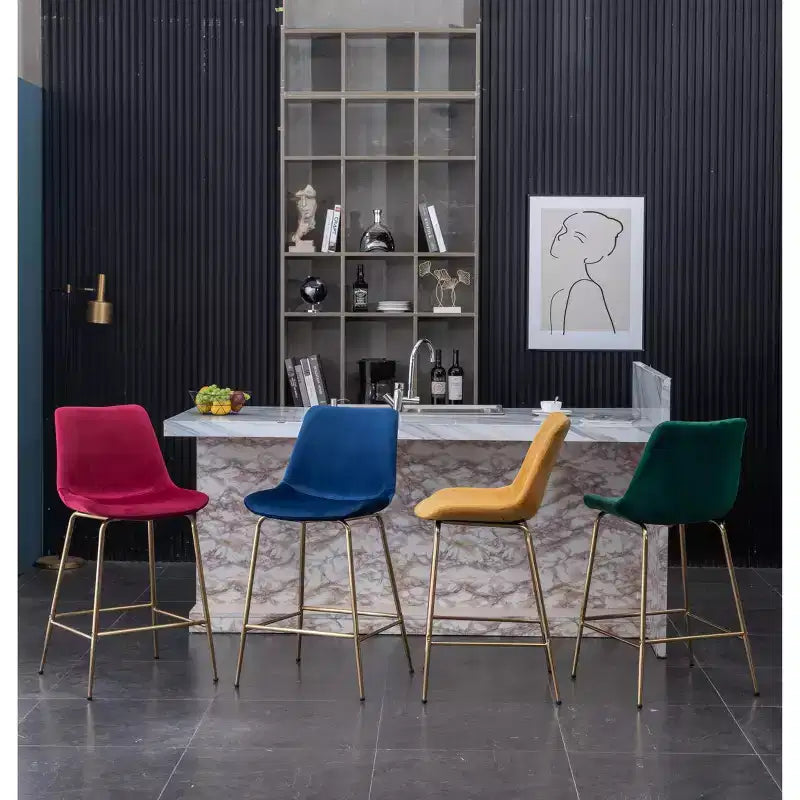Tabouret de comptoir moderne en velours Aufurr de 26,50 po de Roundhill Furniture, rouge, ensemble de 2