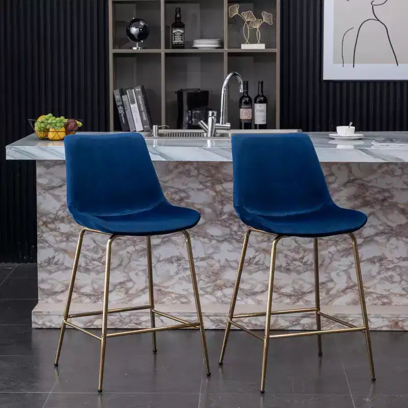 Tabouret de comptoir Roundhill Furniture Aufurr moderne en velours de 67,3 cm, bleu, lot de 2