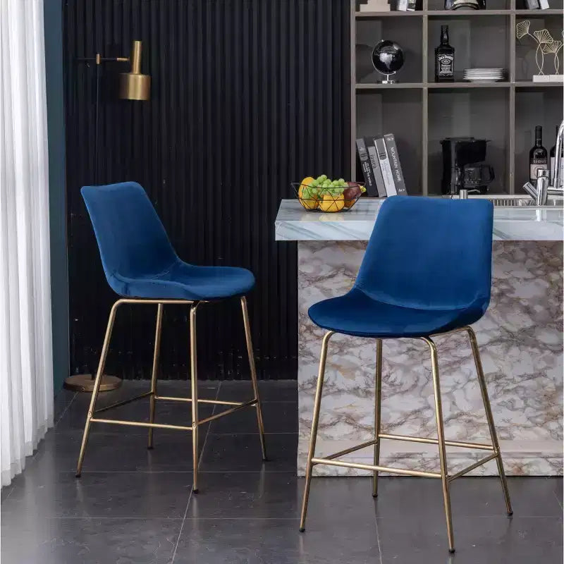 Tabouret de comptoir Roundhill Furniture Aufurr moderne en velours de 67,3 cm, bleu, lot de 2