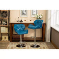 Roundhill Furniture Glasgow Contemporary Tufted Adjustable Height Hidraulic Bar Stools, Blue, Set of 2