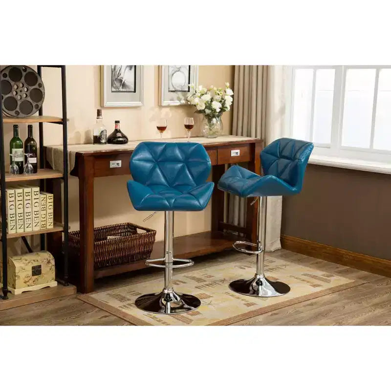 Tabourets de bar hydrauliques à hauteur réglable et touffetés contemporains Roundhill Furniture Glasgow, bleus, lot de 2