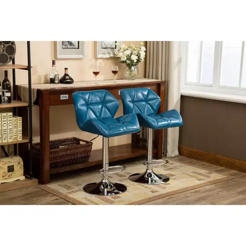 Tabourets de bar hydrauliques à hauteur réglable et touffetés contemporains Roundhill Furniture Glasgow, bleus, lot de 2