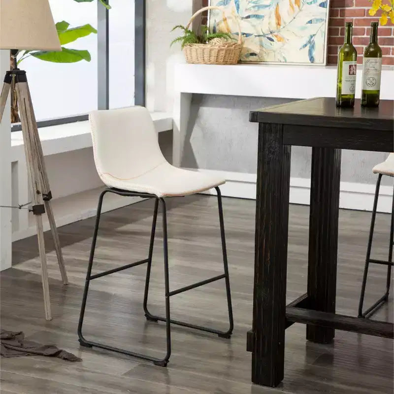 Tabourets de bar en cuir PU vintage Lotusville de Roundhill Furniture, blancs, lot de 2