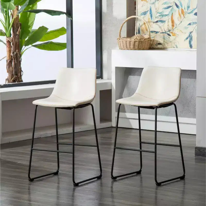 Tabourets de bar en cuir PU vintage Lotusville de Roundhill Furniture, blancs, lot de 2