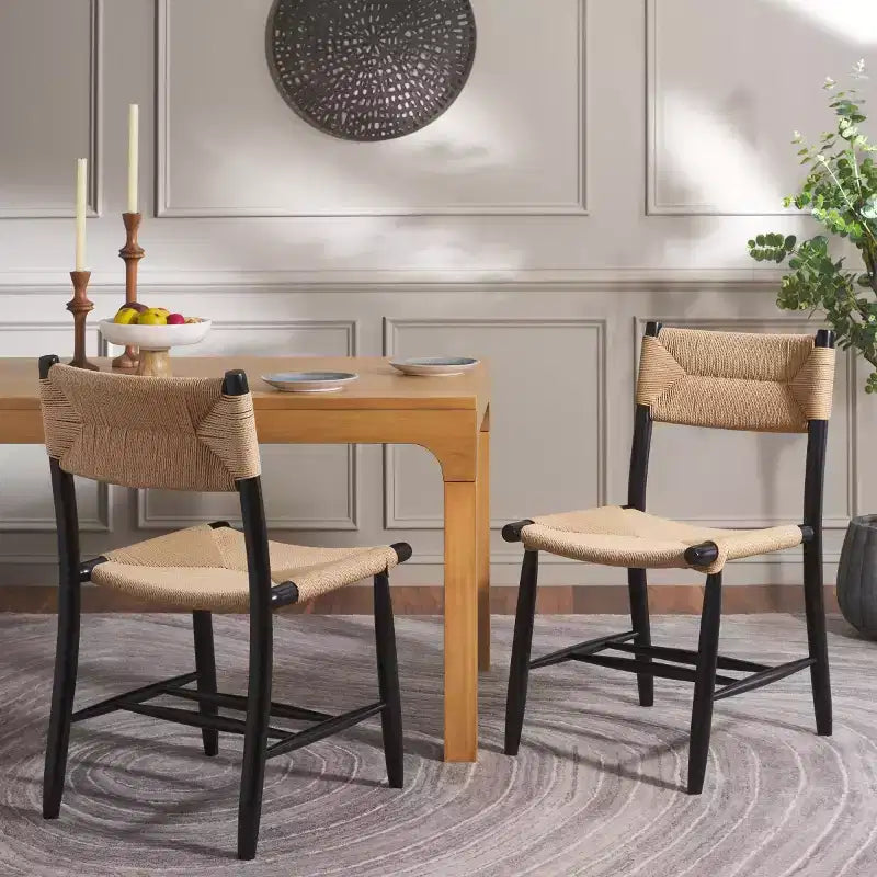 Chaise de salle à manger Floryn Rope (lot de 2) - DCH8805 - Naturel/Noir - Safavieh
