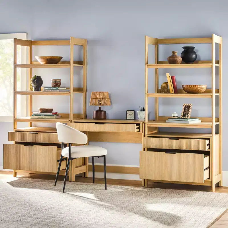 Bureau d'écriture cannelé de style transitionnel 3 pièces avec 2 grandes bibliothèques Saracina Home