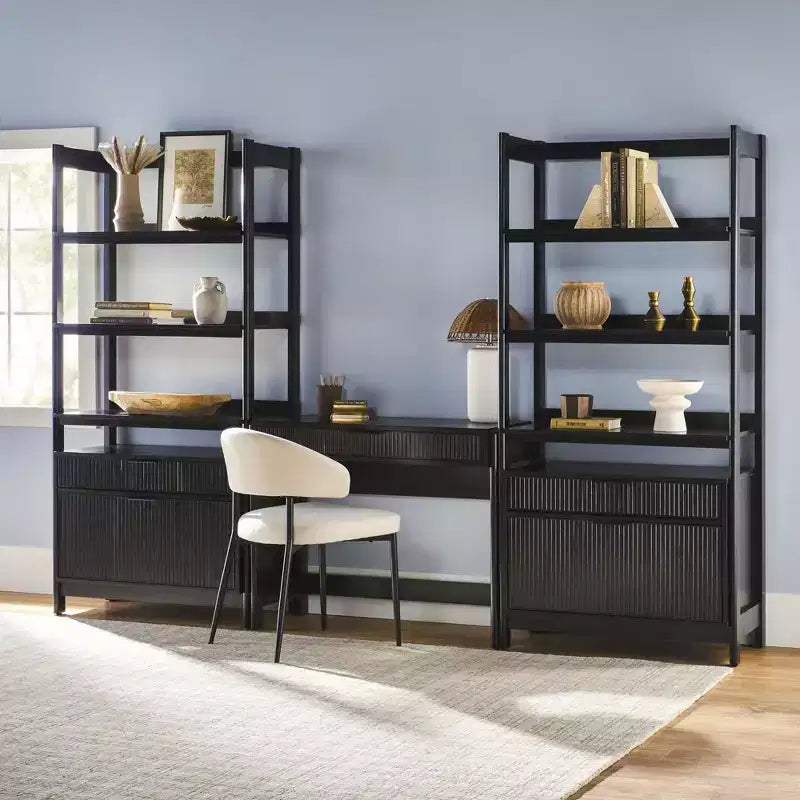 Bureau d'écriture cannelé de style transitionnel 3 pièces avec 2 grandes bibliothèques Saracina Home