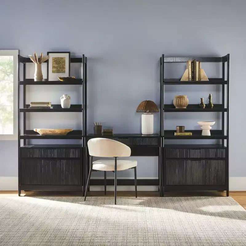 Bureau d'écriture cannelé de style transitionnel 3 pièces avec 2 grandes bibliothèques Saracina Home