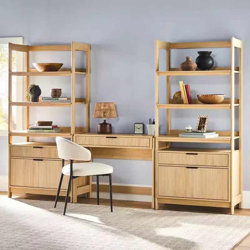 Bureau d'écriture cannelé de style transitionnel 3 pièces avec 2 grandes bibliothèques Saracina Home