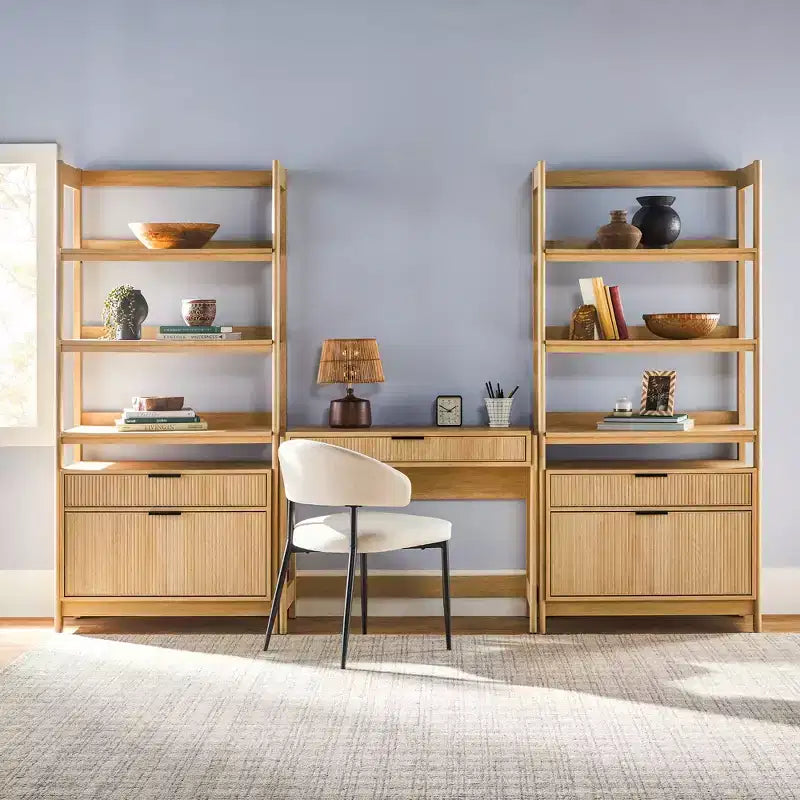 Bureau d'écriture cannelé de style transitionnel 3 pièces avec 2 grandes bibliothèques Saracina Home