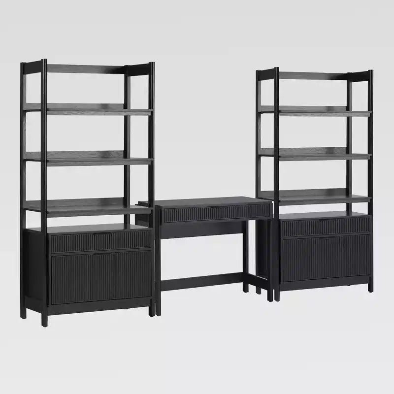 Saracina Home 3pc Transitional Fluted Writing Desk with 2 Wide Bookcases