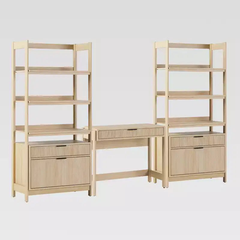 Bureau d'écriture cannelé de style transitionnel 3 pièces avec 2 grandes bibliothèques Saracina Home