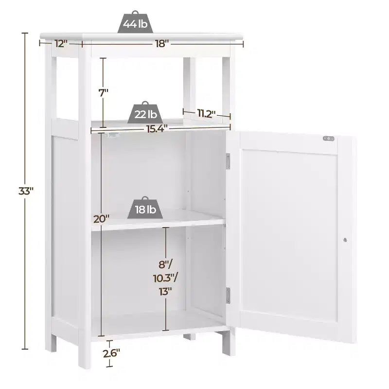 Yaheetech Meuble de Salle de Bain sur Pied à 4 Niveaux avec Porte Simple et Étagère Réglable pour Salle de Bain, Cuisine, Couloir