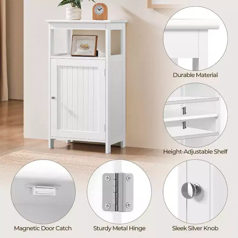 Yaheetech Meuble de Salle de Bain sur Pied à 4 Niveaux avec Porte Simple et Étagère Réglable pour Salle de Bain, Cuisine, Couloir