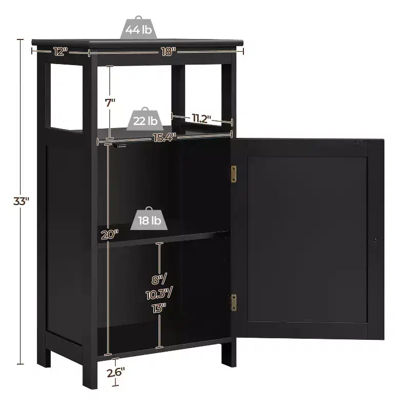 Yaheetech Meuble de Salle de Bain sur Pied à 4 Niveaux avec Porte Simple et Étagère Réglable pour Salle de Bain, Cuisine, Couloir