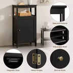 Yaheetech Meuble de Salle de Bain sur Pied à 4 Niveaux avec Porte Simple et Étagère Réglable pour Salle de Bain, Cuisine, Couloir