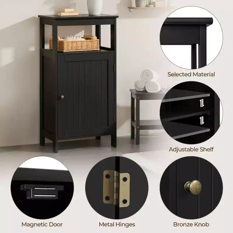 Yaheetech Meuble de Salle de Bain sur Pied à 4 Niveaux avec Porte Simple et Étagère Réglable pour Salle de Bain, Cuisine, Couloir
