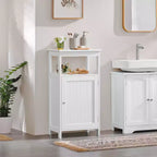 Yaheetech Meuble de Salle de Bain sur Pied à 4 Niveaux avec Porte Simple et Étagère Réglable pour Salle de Bain, Cuisine, Couloir