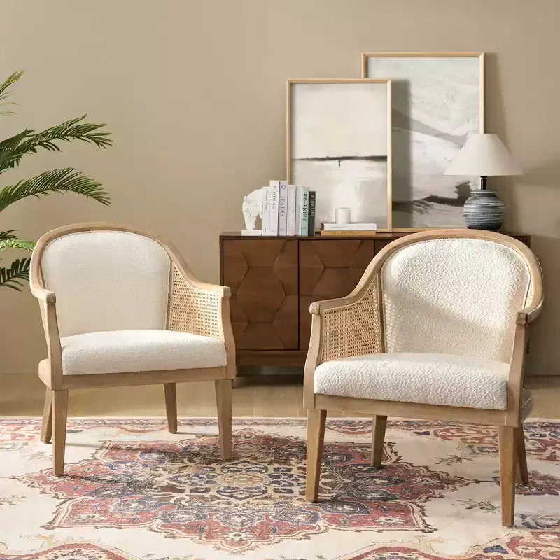 Fauteuil en bois massif et rotin Gordon Farmhouse, lot de 2 | HULALA HOME
