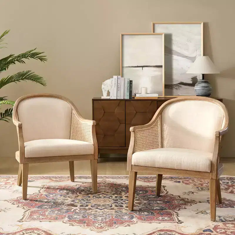 Fauteuil en bois massif et rotin Gordon Farmhouse, lot de 2 | HULALA HOME
