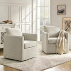 Fauteuil pivotant déhoussable Bernhard (lot de 2) avec tissu texturé et accoudoirs évasés | HULALA HOME