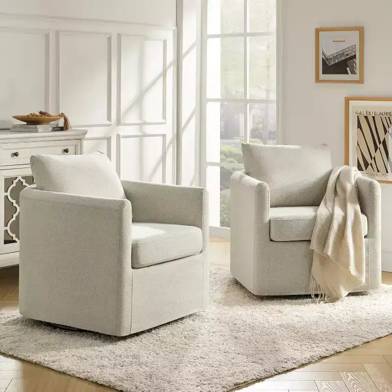 Fauteuil pivotant déhoussable Bernhard (lot de 2) avec tissu texturé et accoudoirs évasés | HULALA HOME