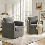 Fauteuil pivotant déhoussable Bernhard (lot de 2) avec tissu texturé et accoudoirs évasés | HULALA HOME