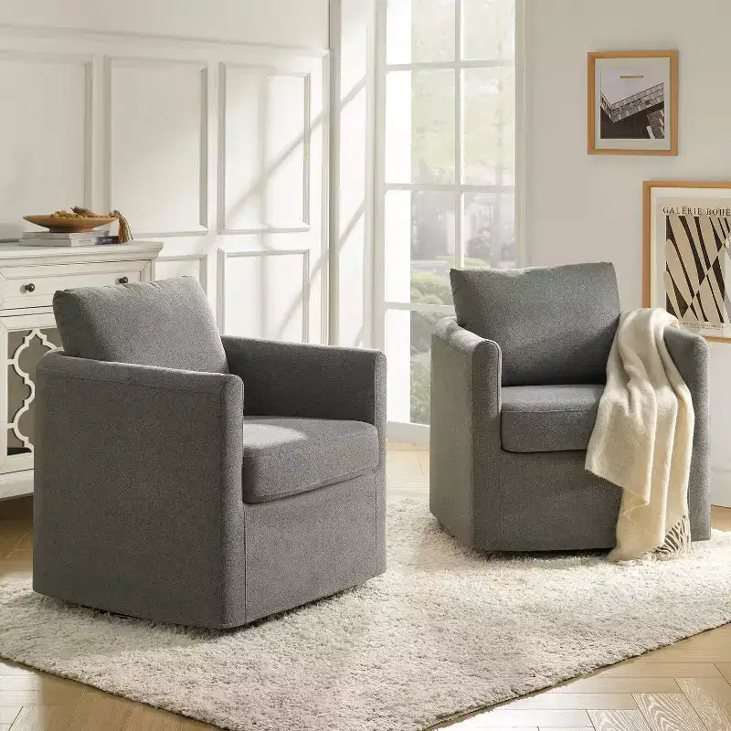 Fauteuil pivotant déhoussable Bernhard (lot de 2) avec tissu texturé et accoudoirs évasés | HULALA HOME