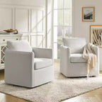 Fauteuil pivotant déhoussable Bernhard (lot de 2) avec tissu texturé et accoudoirs évasés | HULALA HOME