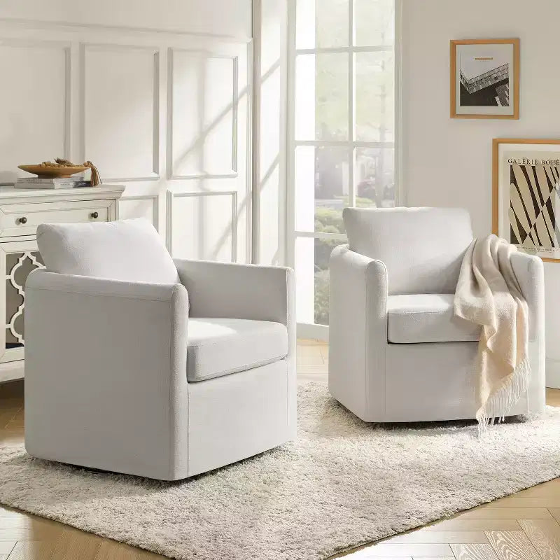 Fauteuil pivotant déhoussable Bernhard (lot de 2) avec tissu texturé et accoudoirs évasés | HULALA HOME