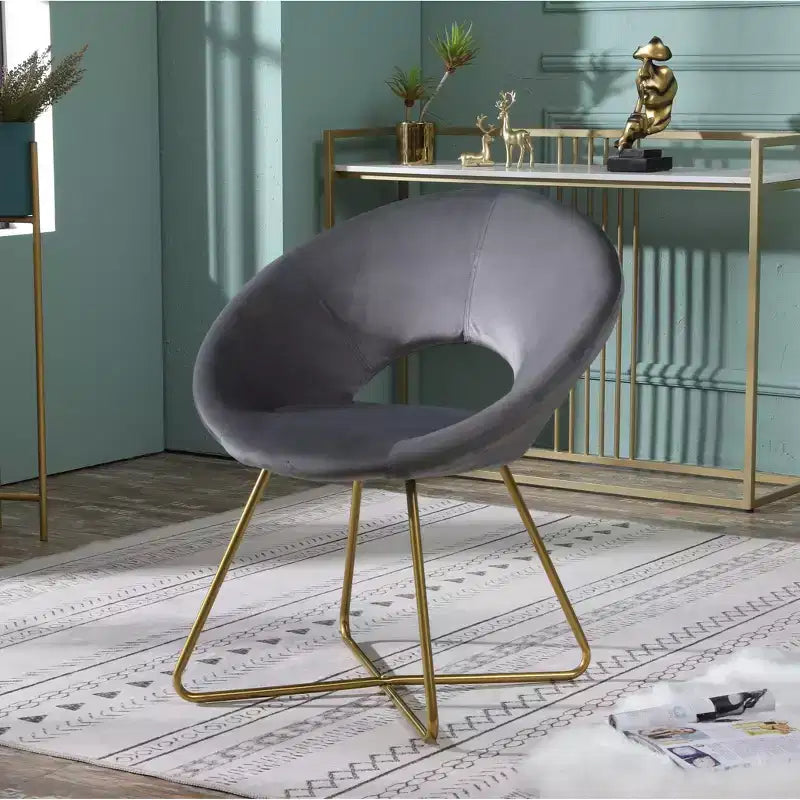 Roundhill Furniture Slatina, fauteuil d'appoint en velours soyeux, gris avec piètement doré