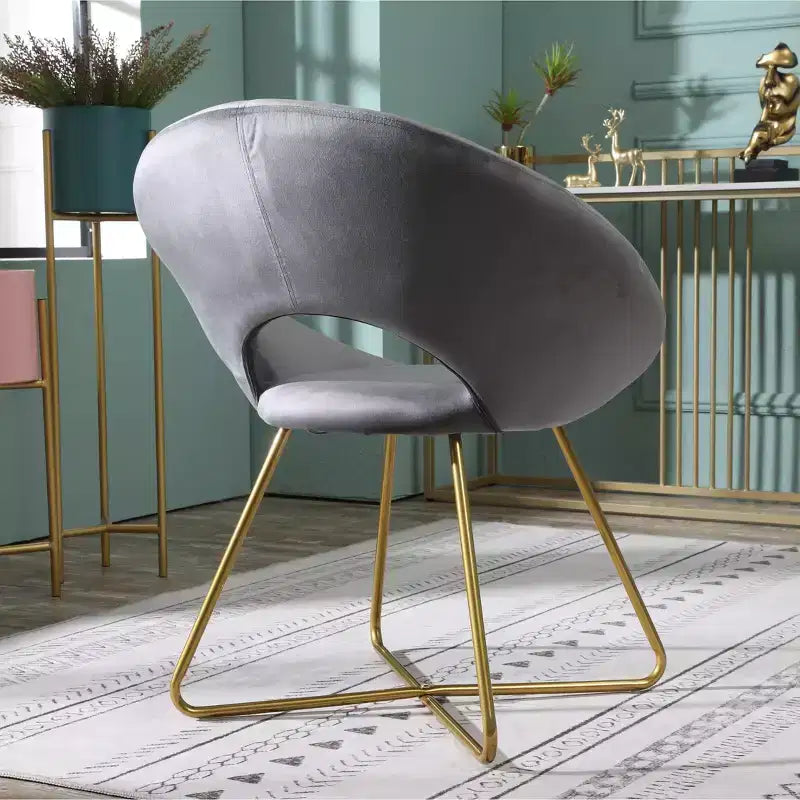 Roundhill Furniture Slatina, fauteuil d'appoint en velours soyeux, gris avec piètement doré