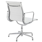 Chaise de bureau/conférence à dossier mi-hauteur, côtelée, en cuir véritable blanc