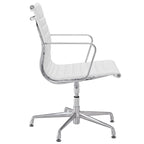 Chaise de bureau/conférence à dossier mi-hauteur, côtelée, en cuir véritable blanc