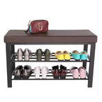 Banc à chaussures SONGMICS, meuble à chaussures à 3 niveaux pour entrée, organisateur de rangement avec siège rembourré en mousse, similicuir, cadre en métal, 31 x 81 x 49 cm