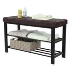 Banc à chaussures SONGMICS, meuble à chaussures à 3 niveaux pour entrée, organisateur de rangement avec siège rembourré en mousse, similicuir, cadre en métal, 31 x 81 x 49 cm