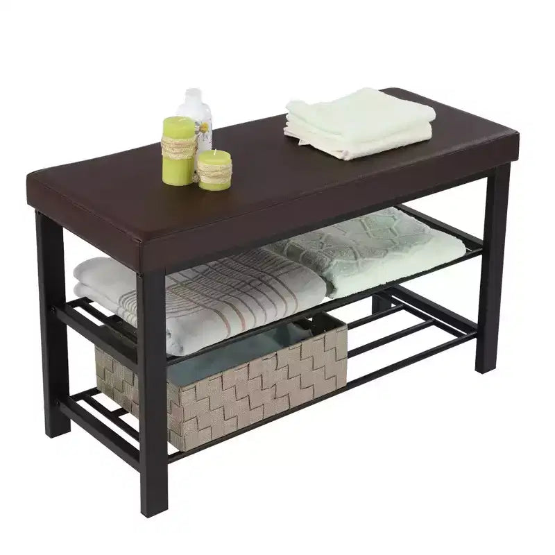 Banc à chaussures SONGMICS, meuble à chaussures à 3 niveaux pour entrée, organisateur de rangement avec siège rembourré en mousse, similicuir, cadre en métal, 31 x 81 x 49 cm