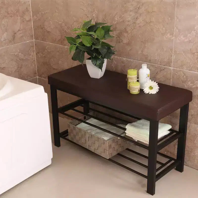 Banc à chaussures SONGMICS, meuble à chaussures à 3 niveaux pour entrée, organisateur de rangement avec siège rembourré en mousse, similicuir, cadre en métal, 31 x 81 x 49 cm