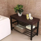 Banc à chaussures SONGMICS, meuble à chaussures à 3 niveaux pour entrée, organisateur de rangement avec siège rembourré en mousse, similicuir, cadre en métal, 31 x 81 x 49 cm