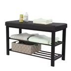 Banc à chaussures SONGMICS, meuble à chaussures à 3 niveaux pour entrée, organisateur de rangement avec siège rembourré en mousse, similicuir, cadre en métal, 31 x 81 x 49 cm