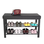 Banc à chaussures SONGMICS, meuble à chaussures à 3 niveaux pour entrée, organisateur de rangement avec siège rembourré en mousse, similicuir, cadre en métal, 31 x 81 x 49 cm