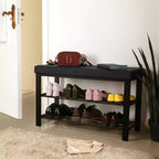Banc à chaussures SONGMICS, meuble à chaussures à 3 niveaux pour entrée, organisateur de rangement avec siège rembourré en mousse, similicuir, cadre en métal, 31 x 81 x 49 cm