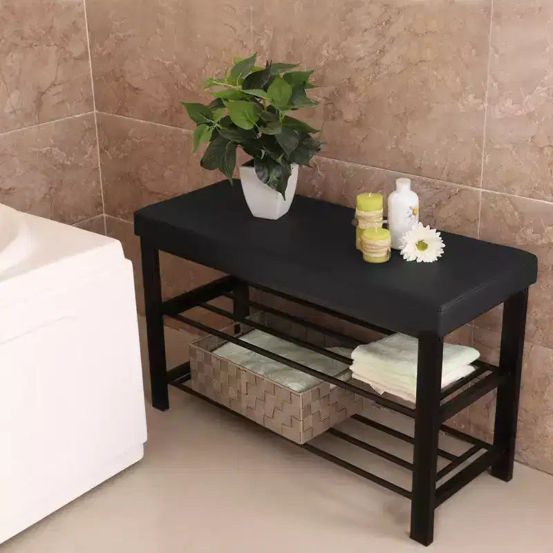 Banc à chaussures SONGMICS, meuble à chaussures à 3 niveaux pour entrée, organisateur de rangement avec siège rembourré en mousse, similicuir, cadre en métal, 31 x 81 x 49 cm