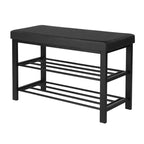 SONGMICS Shoe Bench, 3-Tier Shoe Rack for Entryway, Storage Organizer with Foam Padded Seat, Faux Leather, Metal Frame, 12.2 x 31.9 x 19.3 Inches