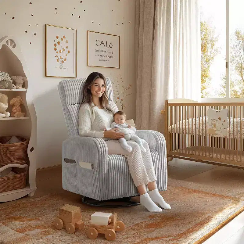 Fauteuil à bascule pivotant en velours côtelé pour chambre de bébé Yaheetech