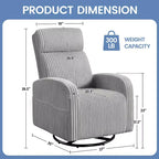 Fauteuil à bascule pivotant en velours côtelé pour chambre de bébé Yaheetech