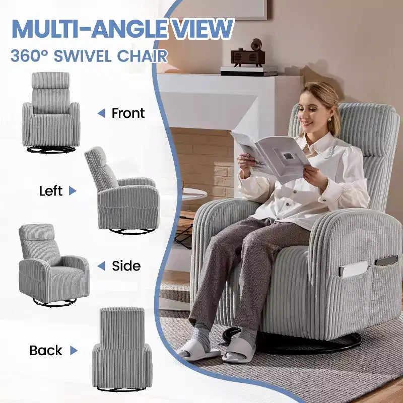 Fauteuil à bascule pivotant en velours côtelé pour chambre de bébé Yaheetech