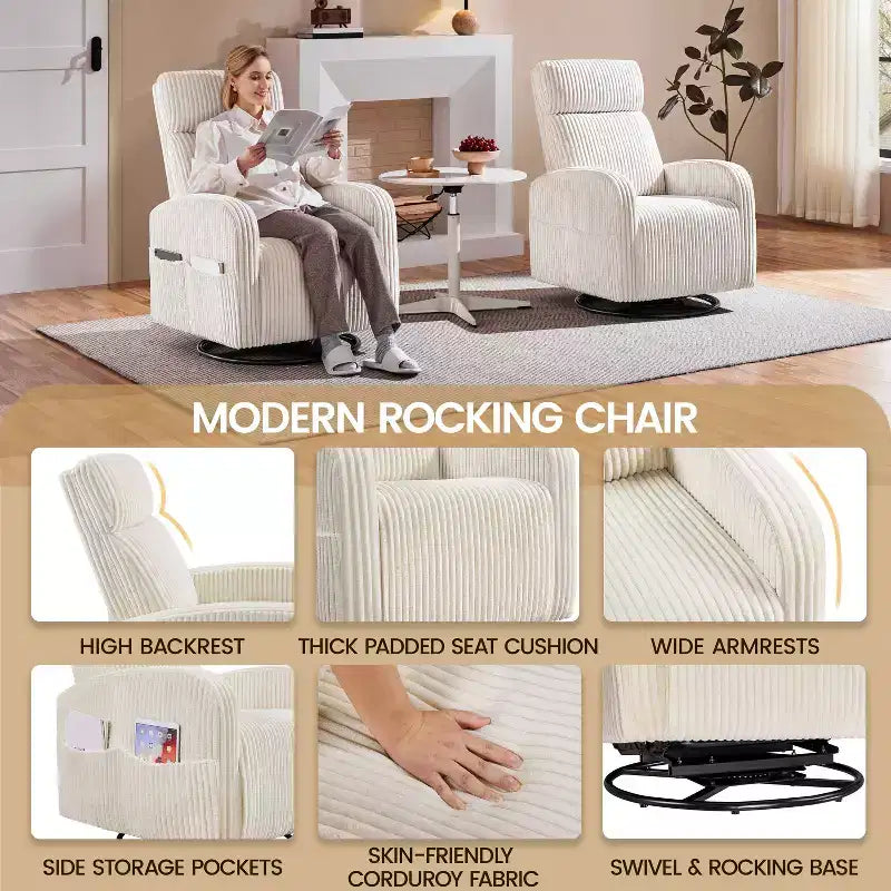 Fauteuil à bascule pivotant en velours côtelé pour chambre de bébé Yaheetech