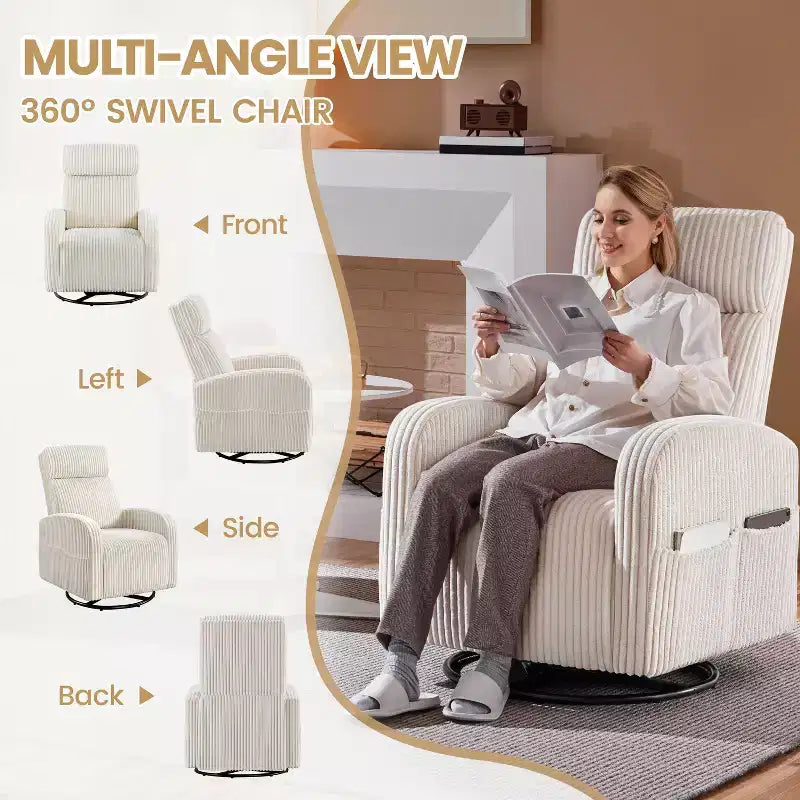 Fauteuil à bascule pivotant en velours côtelé pour chambre de bébé Yaheetech