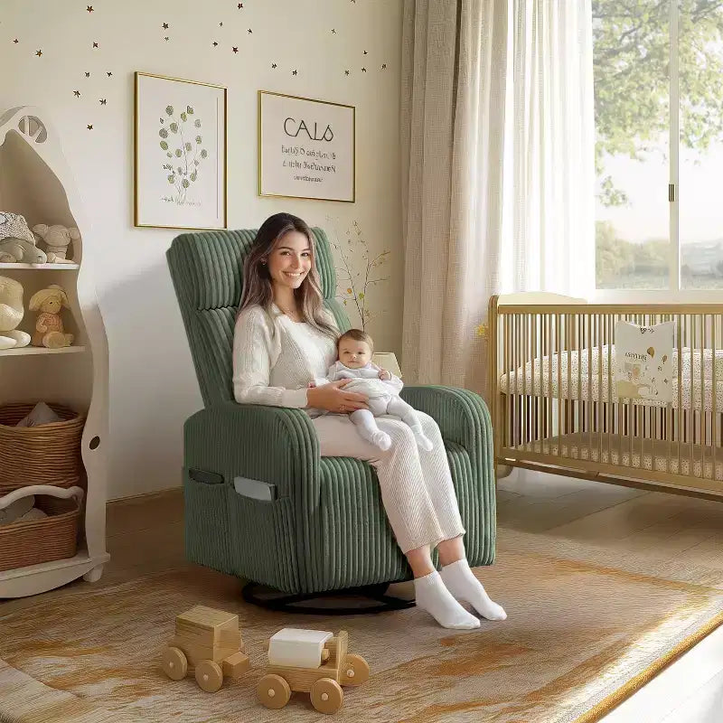 Fauteuil à bascule pivotant en velours côtelé pour chambre de bébé Yaheetech
